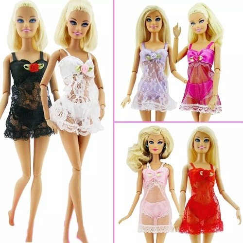 Roupa Lingerie Luxo Camisola Para Boneca Barbie + Sapatos